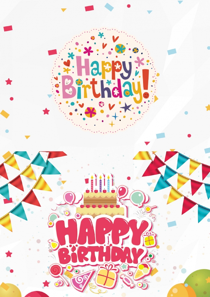 精美卡通風(fēng)格生日蛋糕元素賀卡