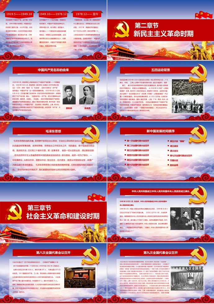金色萬里長(zhǎng)城風(fēng)共產(chǎn)黨建黨98周年P(guān)PT模板-1
