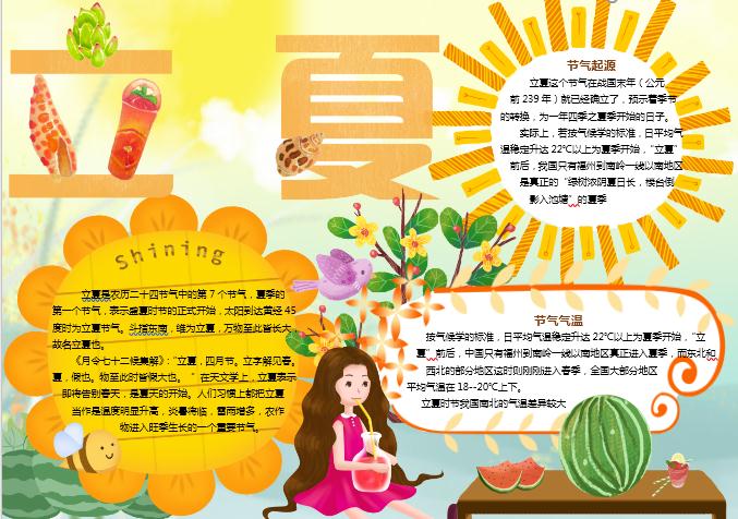 金黃立夏節(jié)氣手抄報Word模板