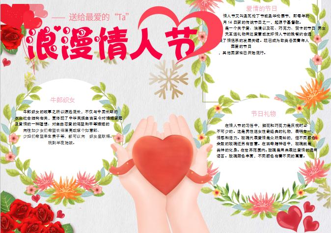 清新唯美花卉情人節(jié)小報(bào)Word模板