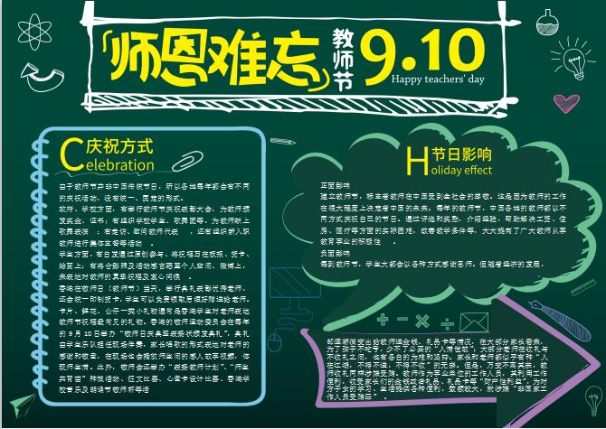 綠色簡約師恩難忘小報(bào)Word模板