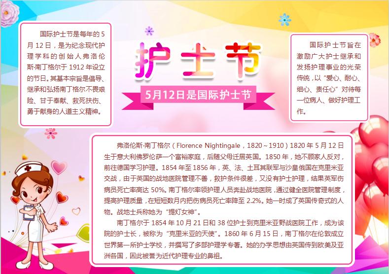 炫彩唯美風護士節(jié)手抄報Word模板