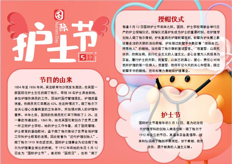 粉紅國際護士節(jié)手抄報Word模板