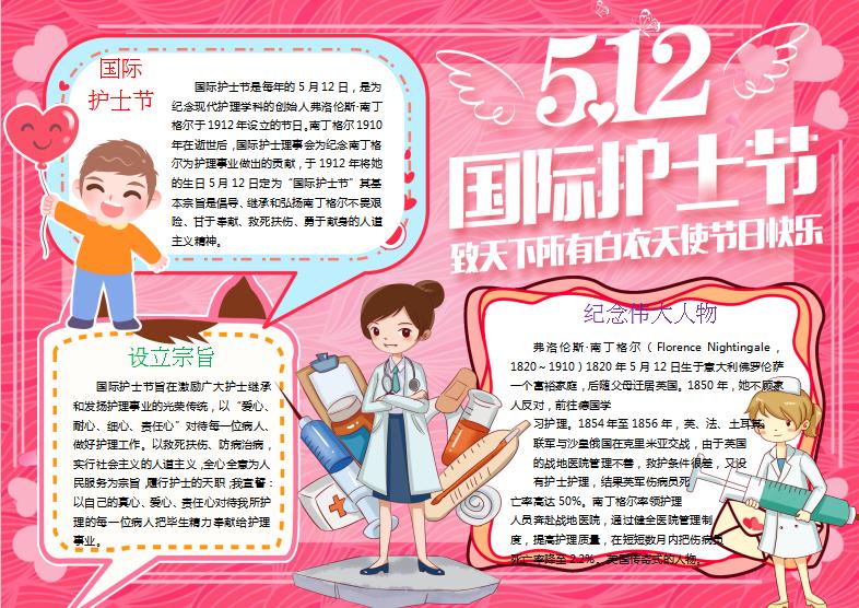 玫紅國際護士節(jié)手抄報Word模板