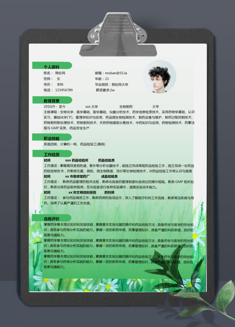 森林綠創(chuàng)意風(fēng)生物工程專業(yè)應(yīng)屆生簡(jiǎn)歷